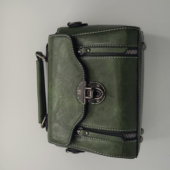 Green Leather Like Bag w/side strap - Picture 2 of 6